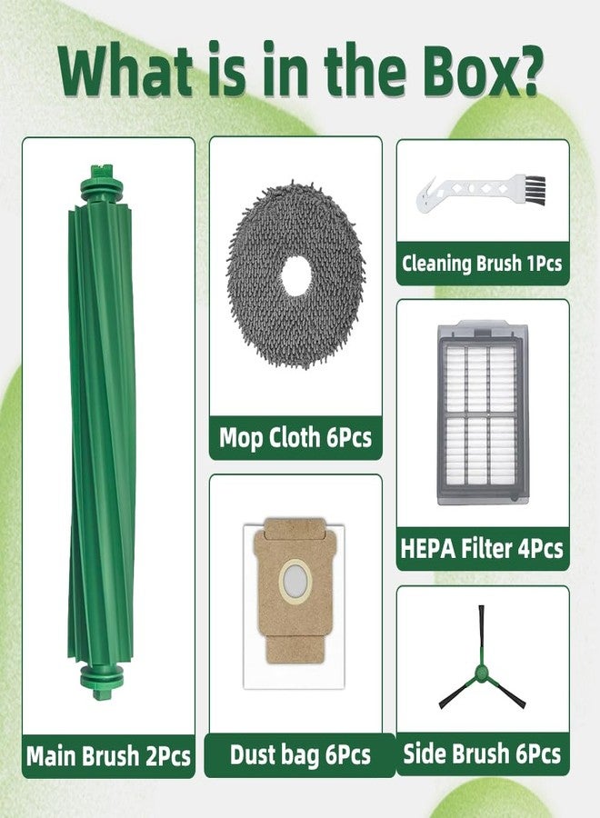 مجموعة ملحقات مكونة من 25 قطعة لمكنسة iRobot Roomba Plus 405 Combo/505 Combo الروبوتية، تشمل قطع الغيار فرشتين رئيسيتين، و6 فرش جانبية، و6 أكياس غبار، و6 وسادات مسح، و4 فلاتر، وأداة تنظيف واحدة. - Image 2