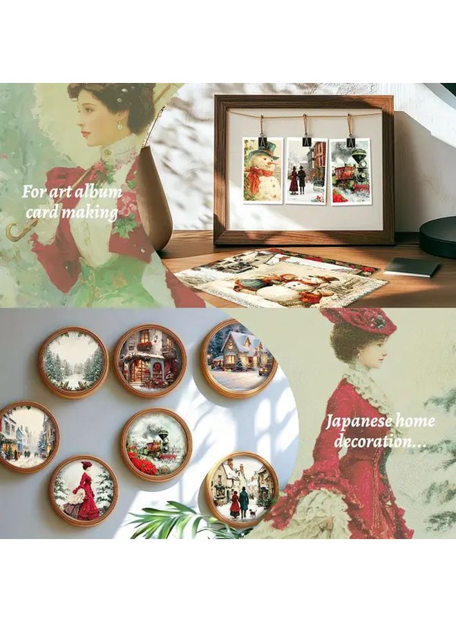 ورق سجل القصاصات الشتوي الفيكتوري 12 ورقة مشاهد ثلجية عتيقة لحرف عيد الميلاد أنماط عطلات باللون الأحمر والأخضر T01042788 - Image 3