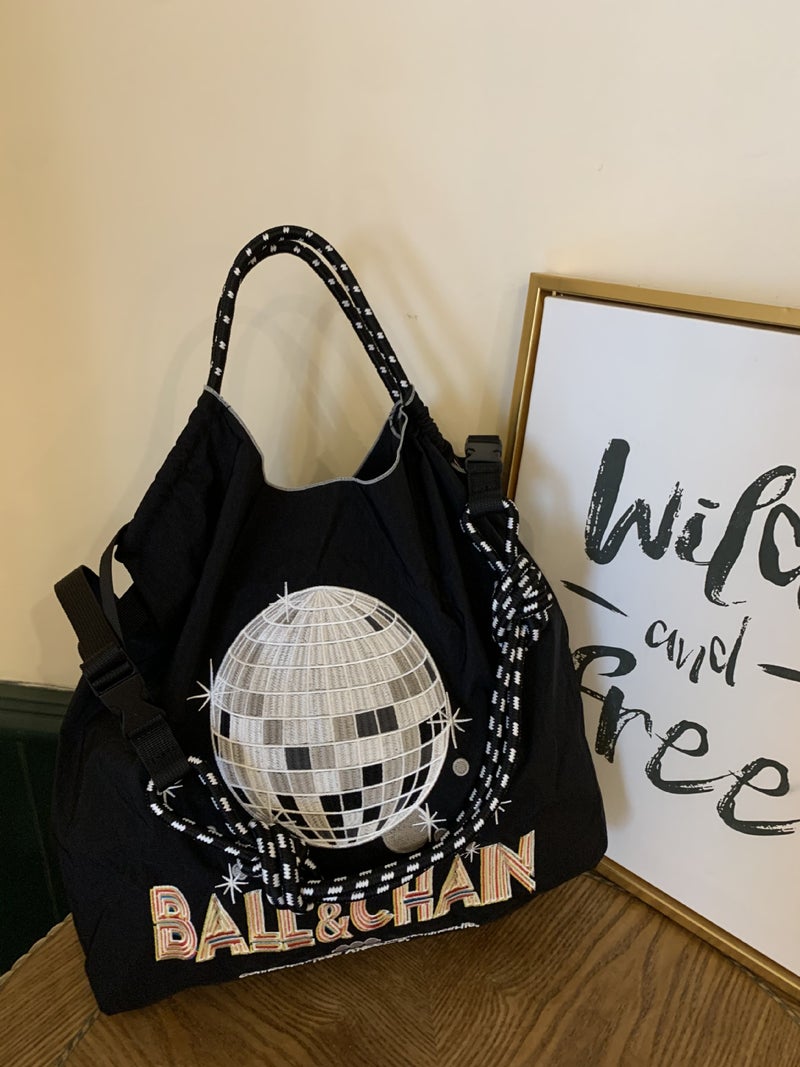 New Korean Style Online Red Sun Style Niche Embroidered Shopping Bag Nylon Handbag Student Shoulder Bag Environmental Protection Lunch Bag - Image 4