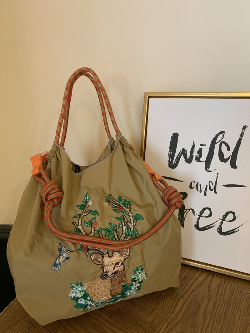 New Korean Style Online Red Sun Style Niche Embroidered Shopping Bag Nylon Handbag Student Shoulder Bag Environmental Protection Lunch Bag - Image 5