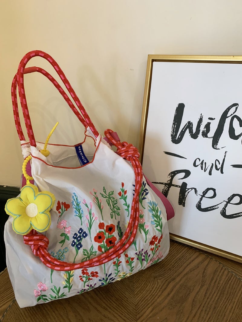New Korean Style Online Red Sun Style Niche Embroidered Shopping Bag Nylon Handbag Student Shoulder Bag Environmental Protection Lunch Bag - Image 2