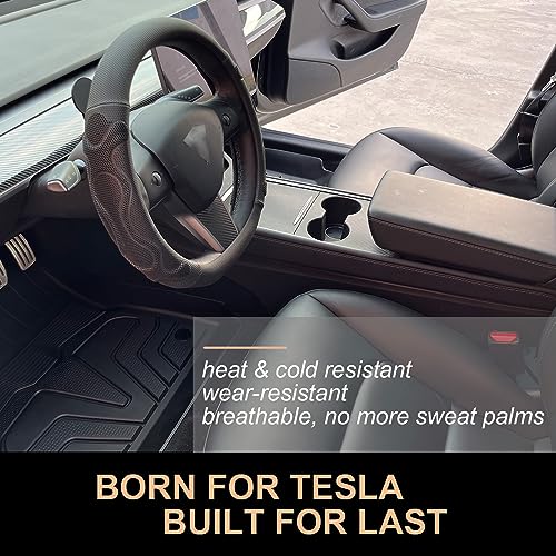 PINCTROT Comfy Grip Steering Wheel Cover for Tesla Model Y/3 2016-2025 2026 Highland/Juniper, D Shaped 14 Inch Small Sized, Flat Bottom with 3D Honeycomb Anti-Slip Design (Comfy Grip Black) - Image 3