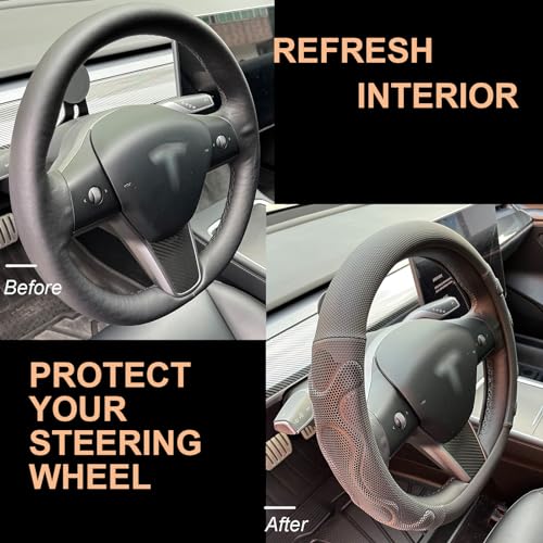 PINCTROT Comfy Grip Steering Wheel Cover for Tesla Model Y/3 2016-2025 2026 Highland/Juniper, D Shaped 14 Inch Small Sized, Flat Bottom with 3D Honeycomb Anti-Slip Design (Comfy Grip Black) - Image 4