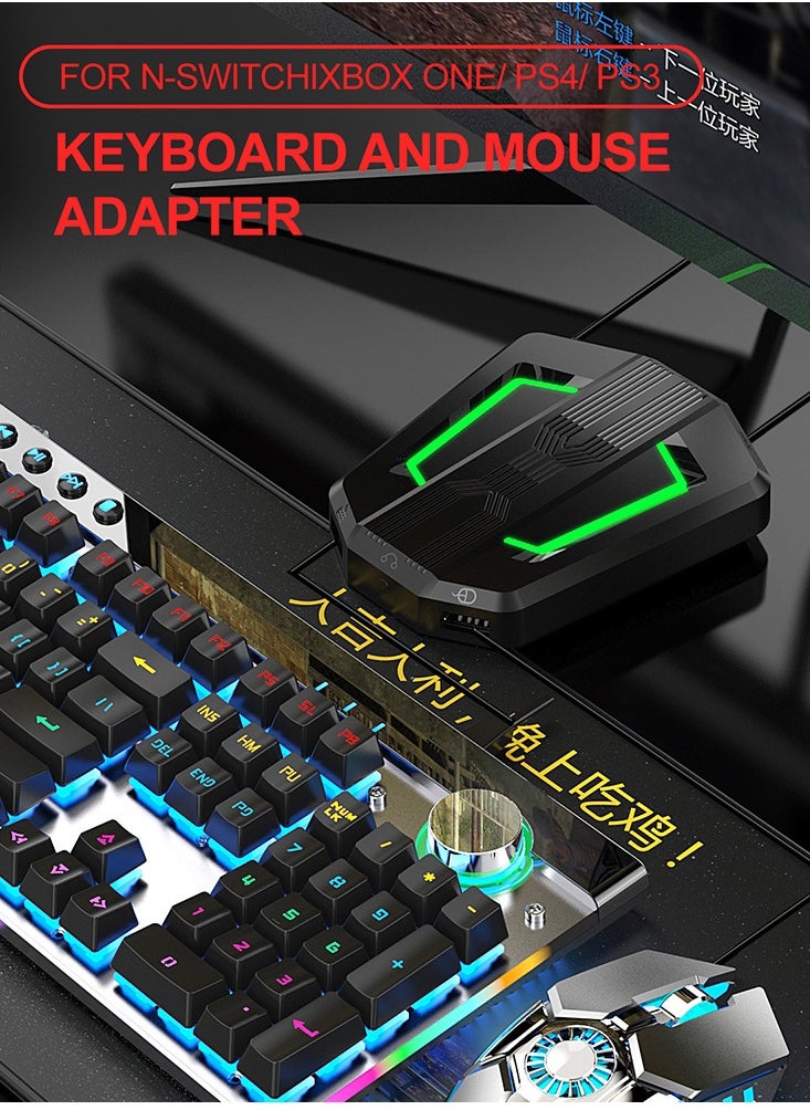 HXSJ - P6 Keyboard and Mouse Adapter Portable Mice Converter Replacement for N-Switch PS4 PS3 XBox One 360 with Four-color Breathing Light - Image 1
