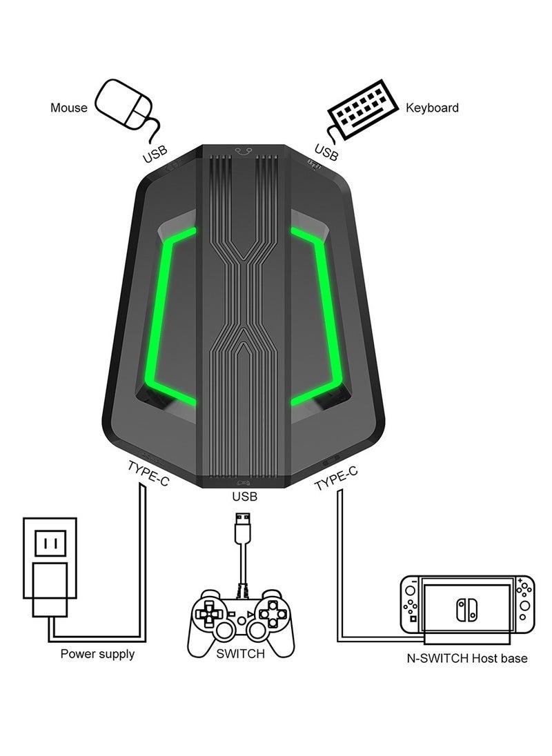 HXSJ - P6 Keyboard and Mouse Adapter Portable Mice Converter Replacement for N-Switch PS4 PS3 XBox One 360 with Four-color Breathing Light - Image 1