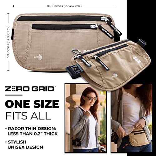 Zero Grid حزام المال للسفر الآمن - حافظة جواز سفر رفيعة مانعة لتقنية RFID - حقيبة خفية للخصر للنقود وبطاقات الائتمان والمستندات - قابلة للاخفاء تحت الملابس، حزام سفر مقاوم للماء للرجال والنساء - Image 3