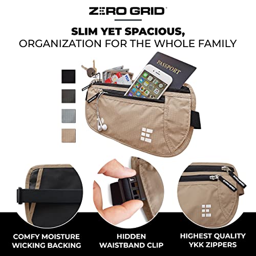Zero Grid حزام المال للسفر الآمن - حافظة جواز سفر رفيعة مانعة لتقنية RFID - حقيبة خفية للخصر للنقود وبطاقات الائتمان والمستندات - قابلة للاخفاء تحت الملابس، حزام سفر مقاوم للماء للرجال والنساء - Image 2