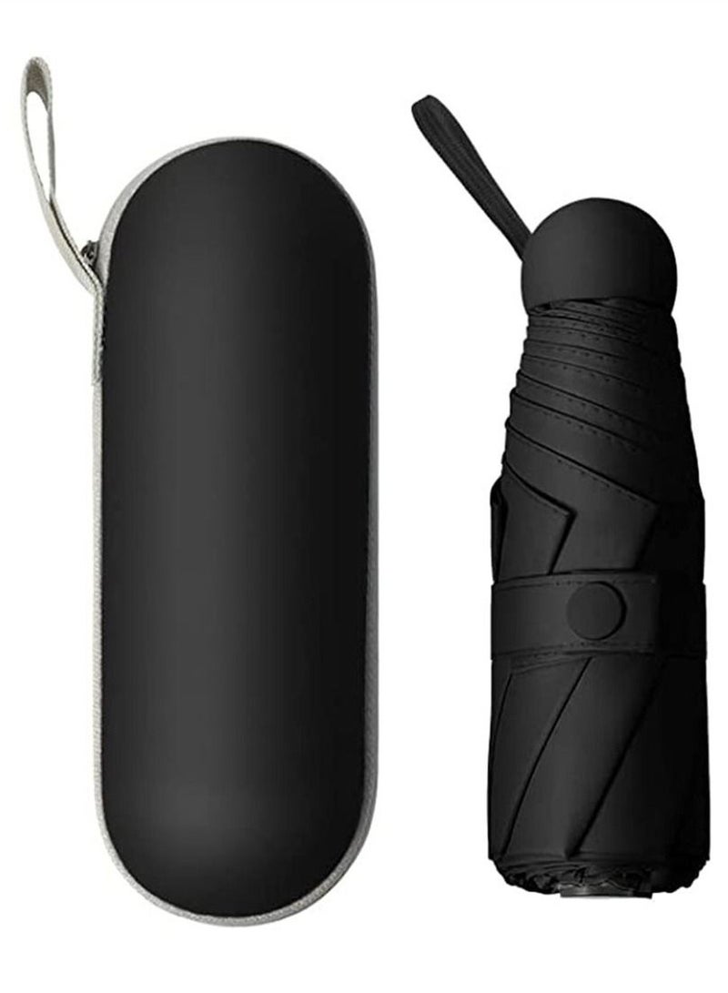 Excefore Mini Windproof Folding Travel Umbrella, Sun & Rain Umbrellas, Compact Portable for Women Men, Black - Image 1