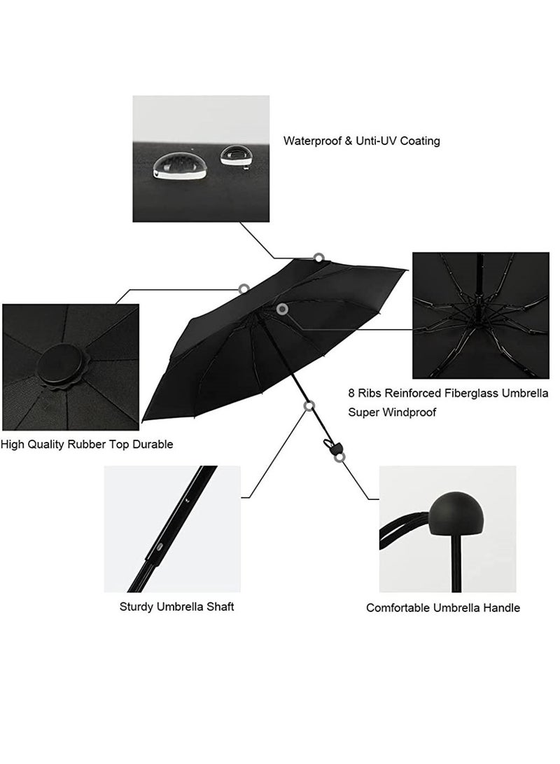 Excefore Mini Windproof Folding Travel Umbrella, Sun & Rain Umbrellas, Compact Portable for Women Men, Black - Image 2