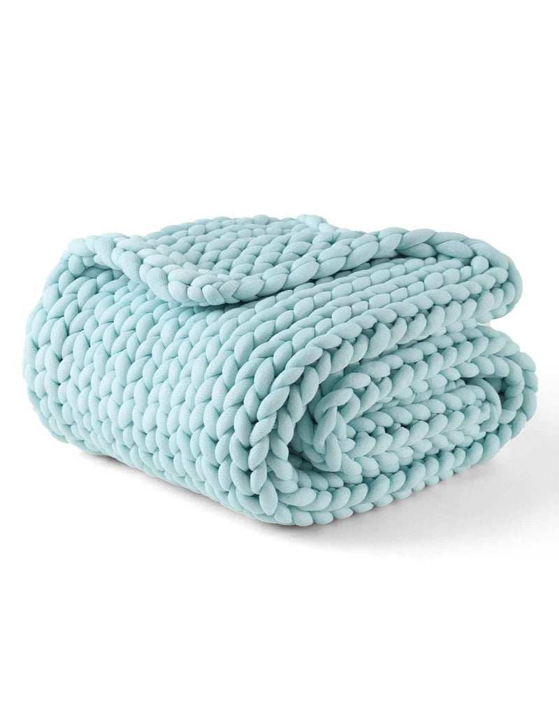 YnM Chunky Throw Blanket MediumWeight Hand Knitted Skin Friendly Ventilated and Breathable Machine Washable Home Dcor Piece for Couch Sofa and Bed Aqua Blue 40x50 Inch - Image 2