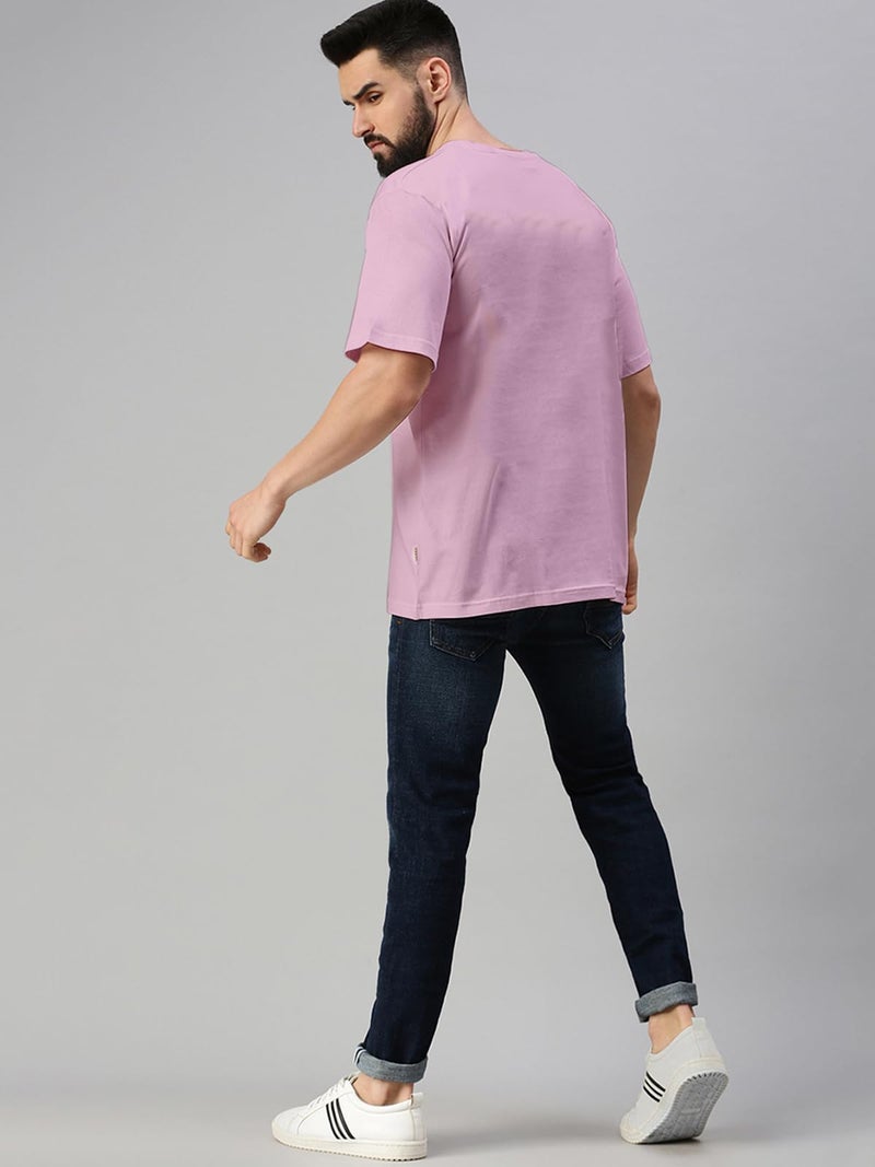 Veirdo® Lilac & Black Oversized Baggy Fit Drop Shoulder Half Sleeves Round Neck Solid Pure Cotton T-Shirt for Men (PO2_OS_100_LL_BK_XXL) - Image 3