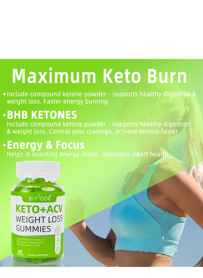 BIYODE - Weight Loss Gummies Keto Acv Slimming Apple Gummy,Improve Metabolism Burns Fat,Suppresses Appetite,Dietary Supplement 60 Gummies - Image 1