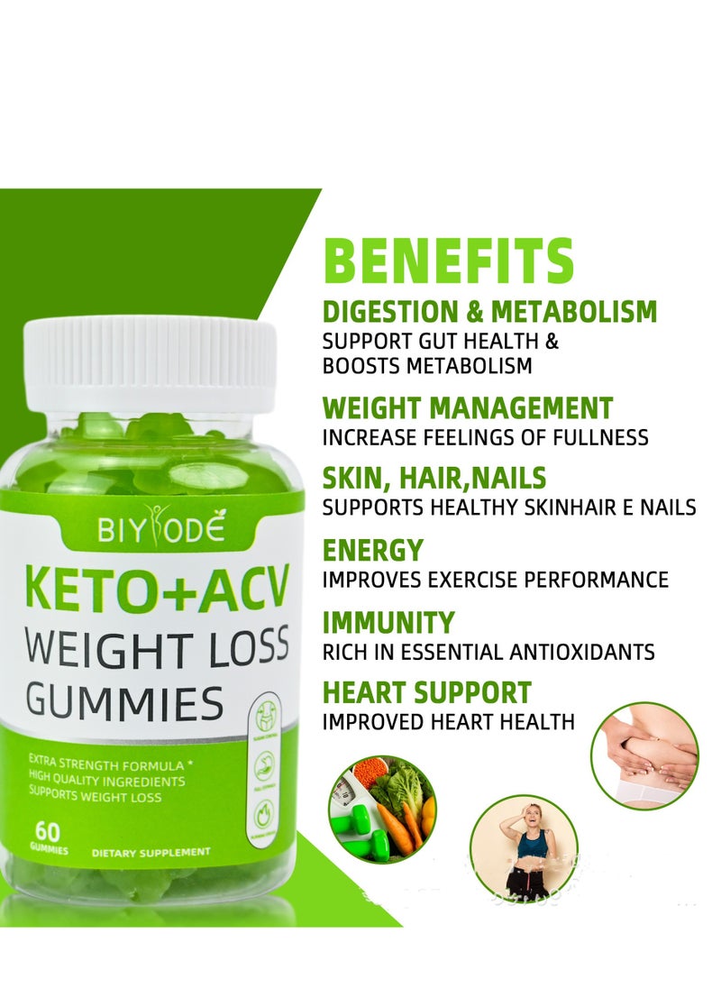 BIYODE - Weight Loss Gummies Keto Acv Slimming Apple Gummy,Improve Metabolism Burns Fat,Suppresses Appetite,Dietary Supplement 60 Gummies - Image 1