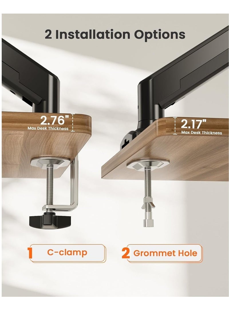 ELTRAZONE Single Monitor Arm for 13-32 Inch Screens – Adjustable Gas Spring Monitor Mount Holds Up to 22 lbs, VESA 100x100mm, C-Clamp & Grommet Base, Ergonomic Computer Stand – Flexible & Space-Saving Desk Mount  - Image 3