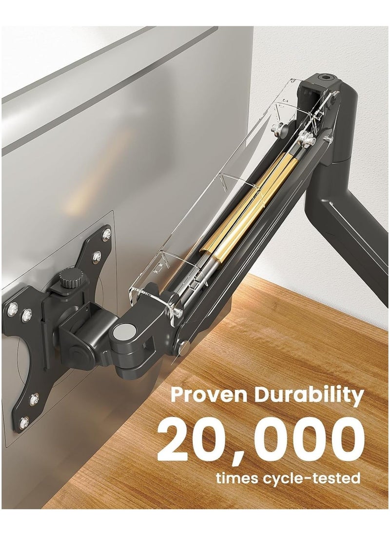 ELTRAZONE Single Monitor Arm for 13-32 Inch Screens – Adjustable Gas Spring Monitor Mount Holds Up to 22 lbs, VESA 100x100mm, C-Clamp & Grommet Base, Ergonomic Computer Stand – Flexible & Space-Saving Desk Mount  - Image 2