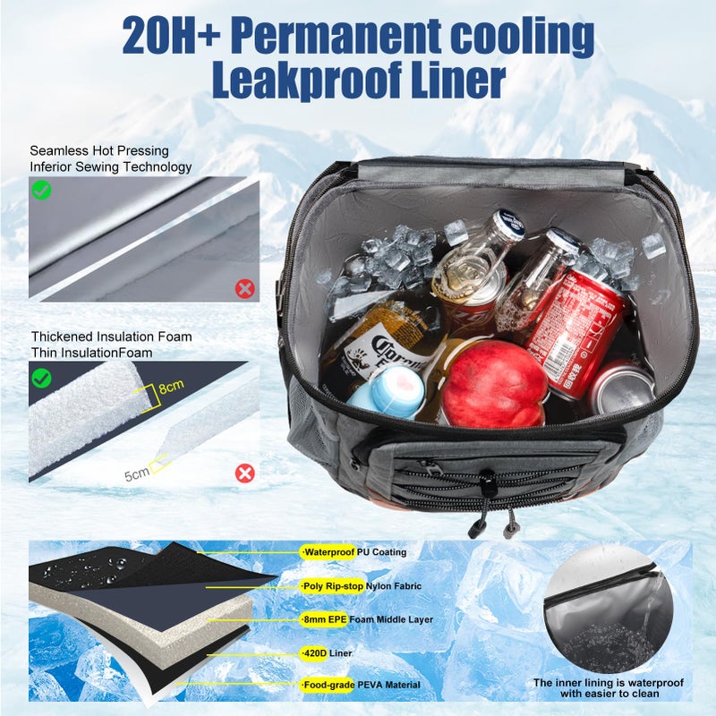 AMNOW Backpack Cooler Insulated Leak Proof for Men Women 36 Cans Soft Cooler Backpack Insulated Waterproof Large Capacity Coolers Bag Portable for Lunch Camping Travel Picnic Hiking Deep Grey - Image 3