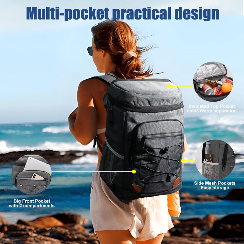 AMNOW Backpack Cooler Insulated Leak Proof for Men Women 36 Cans Soft Cooler Backpack Insulated Waterproof Large Capacity Coolers Bag Portable for Lunch Camping Travel Picnic Hiking Deep Grey - Image 4