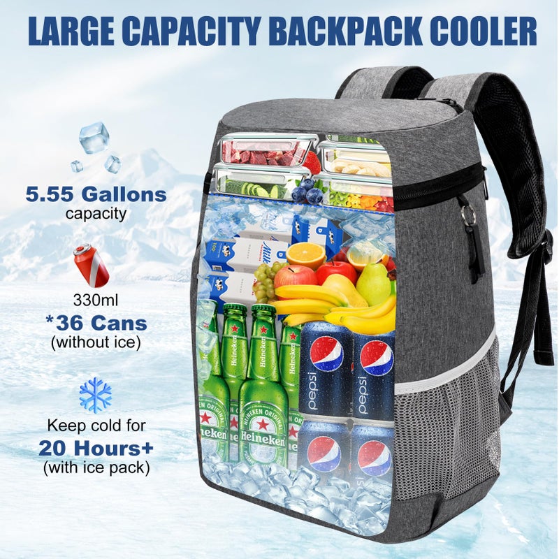 AMNOW Backpack Cooler Insulated Leak Proof for Men Women 36 Cans Soft Cooler Backpack Insulated Waterproof Large Capacity Coolers Bag Portable for Lunch Camping Travel Picnic Hiking Deep Grey - Image 2
