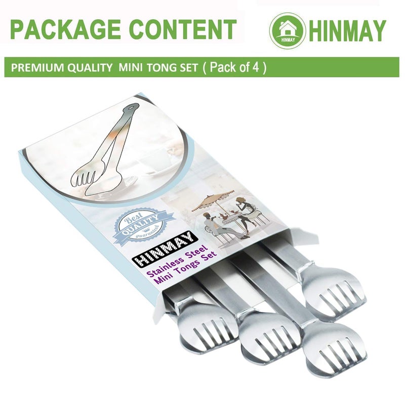 Hinmay ملاقط تقديم صغيرة HINMAY بطول 6 إنش من الفولاذ المقاوم للصدأ، مجموعة من 4 (مصقول) - Image 4