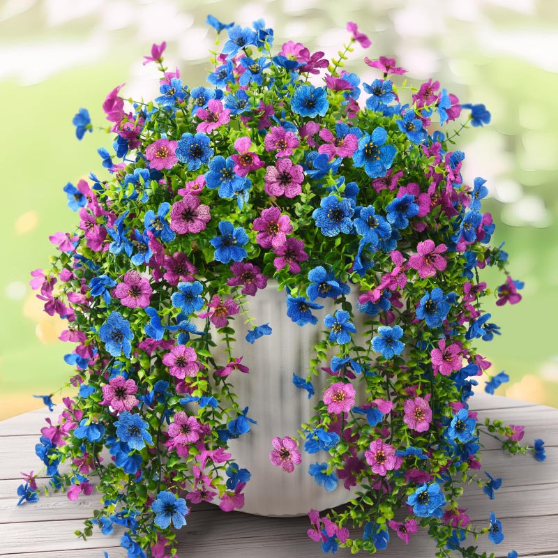 ZFProcess Artificial Hanging Flowers Plants for Outdoor Spring Summer Decoration, 2PCS Faux Silk Daisy UV Resistant Look Real for Outside Home Indoor Planter Porch Garden Yard Decor(Purple Blue) - Image 1