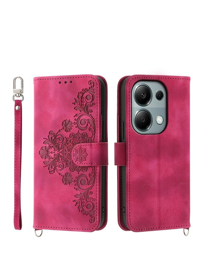 The Bros Case For Xiaomi Redmi Note 13 Pro 4G Skin-feel Flowers Embossed Wallet Leather Phone Case