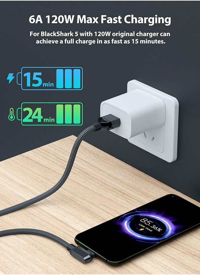 Ocean - USB C Cable, Fast Charging 5.9FT for Xiaomi 120W HyperCharge Turbo, Super Fast Charger Cable, 6A Type C Cable, Right Angle Nylon Braided USB-C to USB A Charger, for Xiaomi Pad 5 12 Pro 12S Ultra 11T - Image 1