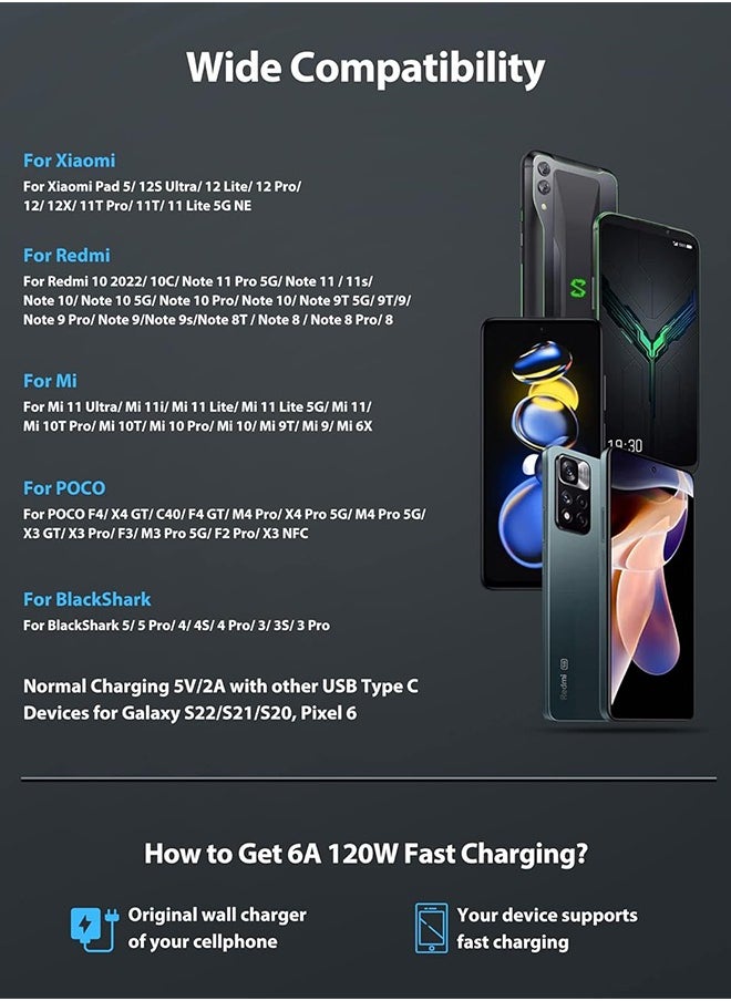 Ocean - USB C Cable, Fast Charging 5.9FT for Xiaomi 120W HyperCharge Turbo, Super Fast Charger Cable, 6A Type C Cable, Right Angle Nylon Braided USB-C to USB A Charger, for Xiaomi Pad 5 12 Pro 12S Ultra 11T - Image 1