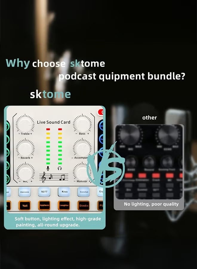 والالا حزمة معدات البودكاست مع ضوء حلقي وحامل هاتف، حزمة استوديو تسجيل BM-800 مع مغير الصوت، بطاقة صوت حية، واجهة صوت للكمبيوتر المحمول، مدونة فيديو للبث المباشر - Image 4