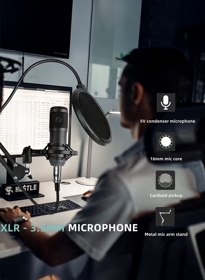 والالا حزمة معدات البودكاست مع ضوء حلقي وحامل هاتف، حزمة استوديو تسجيل BM-800 مع مغير الصوت، بطاقة صوت حية، واجهة صوت للكمبيوتر المحمول، مدونة فيديو للبث المباشر - Image 5