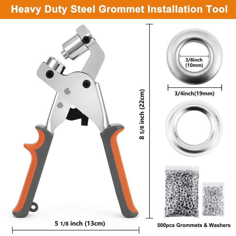 IMLIKE Grommet Tool Kit Eyelet Plier: Handheld Puncher Set with 500pcs 3/8 inch (10mm) Silver Grommets, Manual Eyelet Kits Press Machine for Banner - Image 2