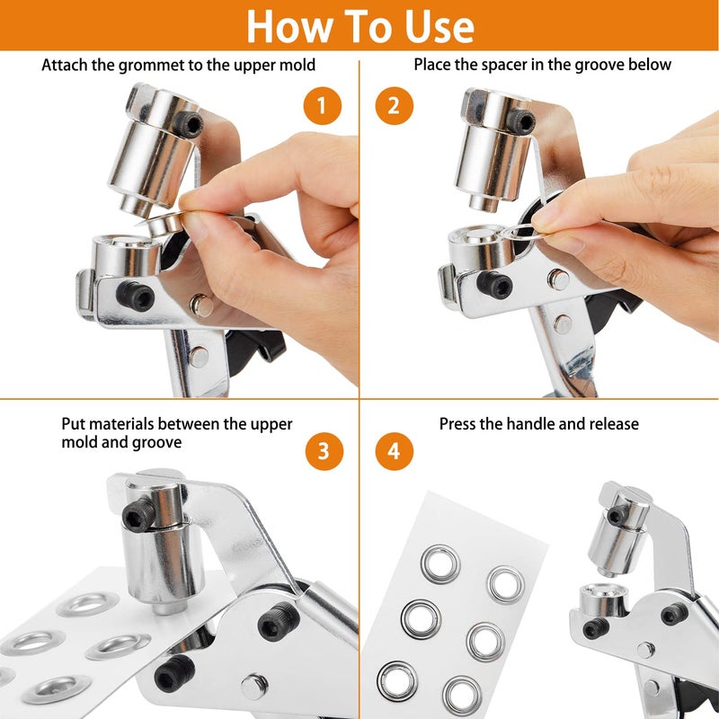 IMLIKE Grommet Tool Kit Eyelet Plier: Handheld Puncher Set with 500pcs 3/8 inch (10mm) Silver Grommets, Manual Eyelet Kits Press Machine for Banner - Image 5