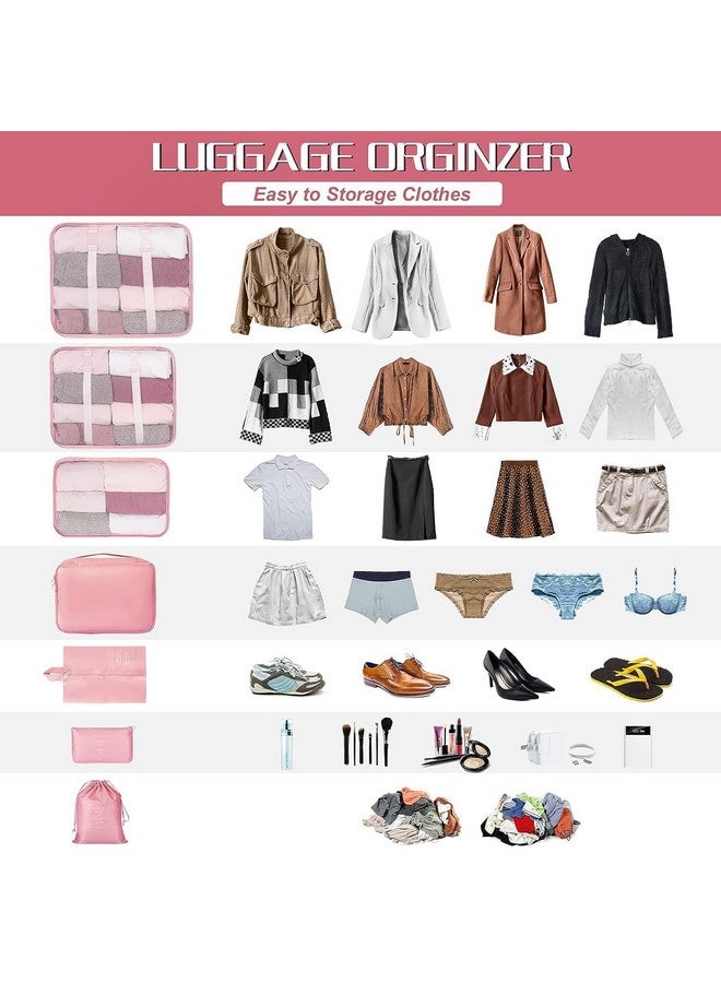 Nilzone Travel Organizer 7 in 1 Travel Laundry Cosmetics Luggage Packing Organizers Set Makeup Bags Organizer Packing Cubes with Shoe Bag for travel, Nylon (Pink) - Image 5