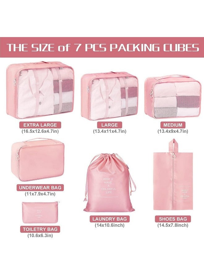 Nilzone Travel Organizer 7 in 1 Travel Laundry Cosmetics Luggage Packing Organizers Set Makeup Bags Organizer Packing Cubes with Shoe Bag for travel, Nylon (Pink) - Image 4