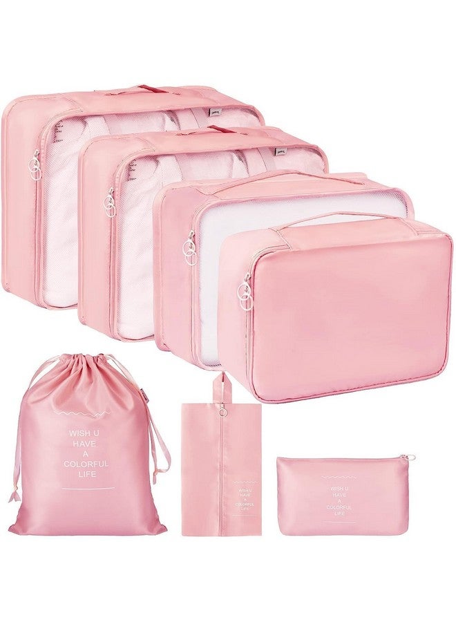 Nilzone Travel Organizer 7 in 1 Travel Laundry Cosmetics Luggage Packing Organizers Set Makeup Bags Organizer Packing Cubes with Shoe Bag for travel, Nylon (Pink) - Image 1
