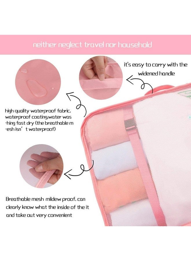 Nilzone Travel Organizer 7 in 1 Travel Laundry Cosmetics Luggage Packing Organizers Set Makeup Bags Organizer Packing Cubes with Shoe Bag for travel, Nylon (Pink) - Image 3