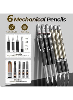 Nicpro 58 Pcs Art Drawing Supplies Kit In Leather Case, Art Mechanical Pencil Set With 6 Metal Drafting Pencil 0.5 & 0.7 & 0.9 & 2Mm, 12 Micron Pen, Sketch Book, 30 Tube Lead Refills For Sketching  - Image 2