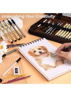 Nicpro 58 Pcs Art Drawing Supplies Kit In Leather Case, Art Mechanical Pencil Set With 6 Metal Drafting Pencil 0.5 & 0.7 & 0.9 & 2Mm, 12 Micron Pen, Sketch Book, 30 Tube Lead Refills For Sketching  - Image 5
