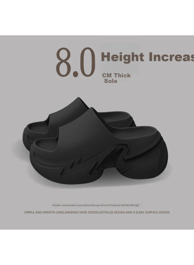 Sevfun Qisefang Thick-soled Slippers For Women, Outdoor Wear, Height-increasing Heels, Summer Beach Platform, Non-slip Home Sandals, Black, Size 38-39 - Image 3