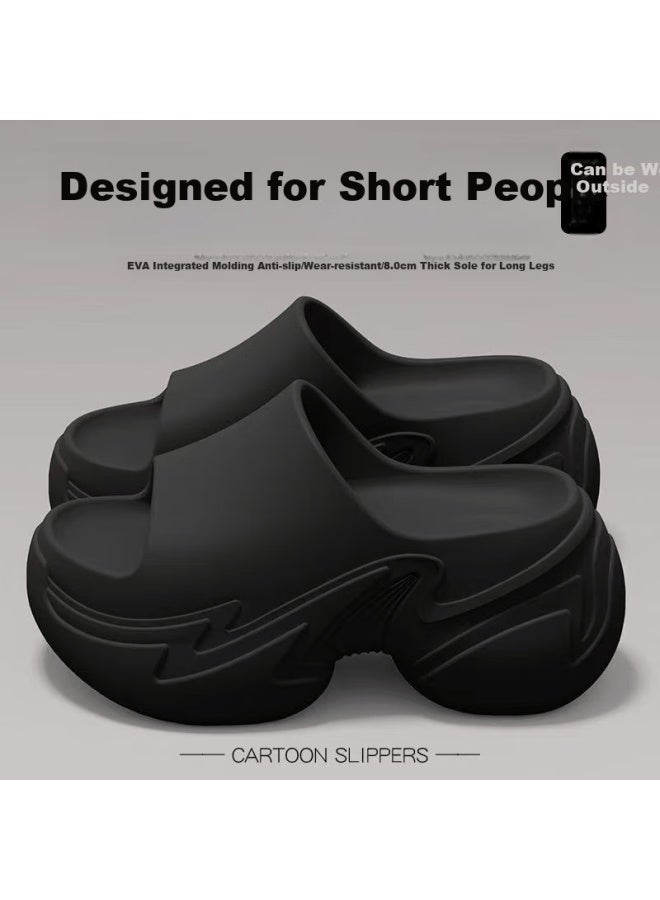 Sevfun Qisefang Thick-soled Slippers For Women, Outdoor Wear, Height-increasing Heels, Summer Beach Platform, Non-slip Home Sandals, Black, Size 38-39 - Image 2