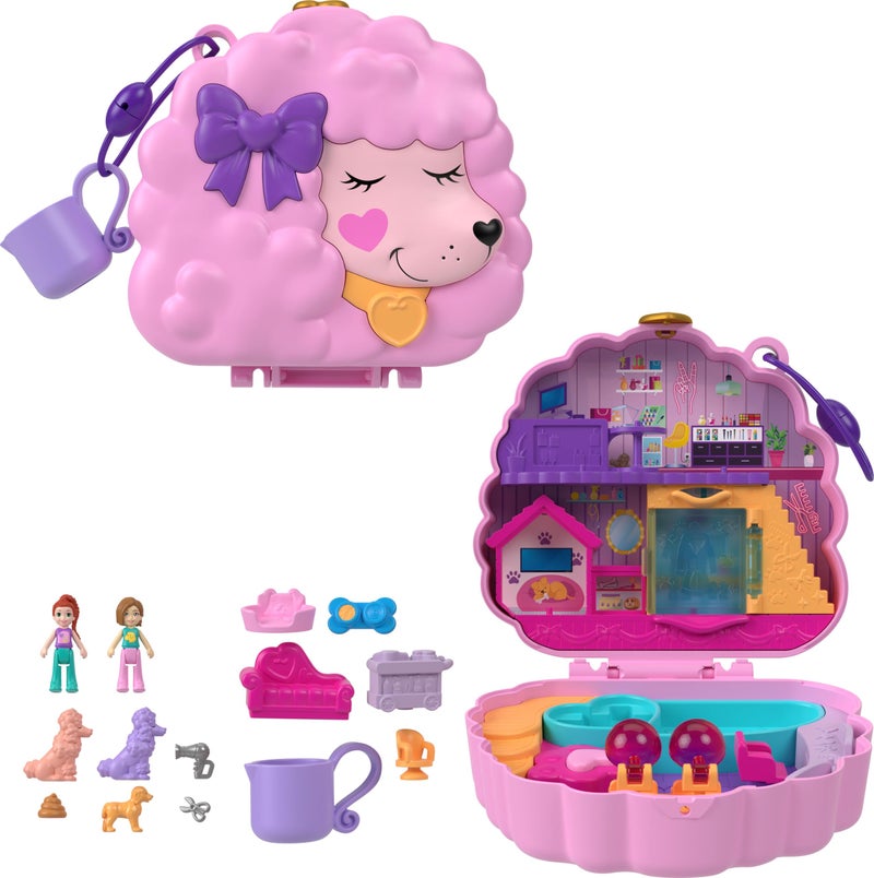 Polly Pocket Flower Garden Bunny Compact Playset with 2 Micro Dolls & 12 Accessories, Including 2 with Color Change - Image 1