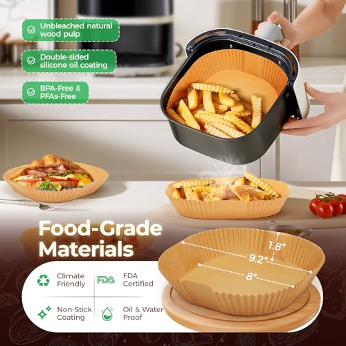ctizne Air Fryer Liners Disposable, 100 PCS Non-Stick Air Fryer Paper Liners, Waterproof and Oilproof for Easy Cleanup, 8" Square Unbleached Parchment Paper for 5-8 QT Air Fryer, Baking, Microwave, Oven - Image 2