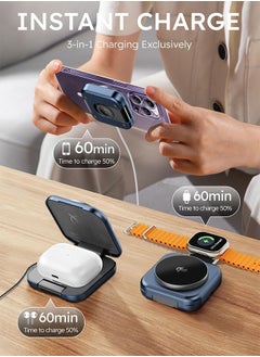Garlo Garlo 3 in 1 Wireless Charger with MagSafe, Qi2 Certified 15W Wireless Charging Station Stand, Foldable Magnetic Fast Charger, Compatible with iPhone 16/15/14/13/12,Apple Watch, AirPods, Samsung  - Image 3