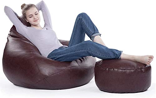 Generic LEXAVI XXXL Combo Prefilled Beanbag with Footstool Density Beans Colour Brown  - Image 2