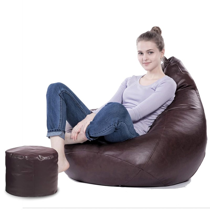 Generic LEXAVI XXXL Combo Prefilled Beanbag with Footstool Density Beans Colour Brown  - Image 3