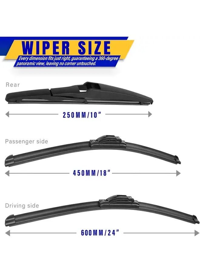 24 18 10 Inches Wiper Blades Replacement For Jeep Compass 2018 2022 Set Of 3 - Image 3