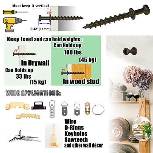 laffeya Picture Hanging Hardware, Bear Claw Screws,Picture Hanging Hooks Screws 4-in-1 for Keyholes, D-Rings, Sawtooth & Wire (40, Black Long) - Image 3