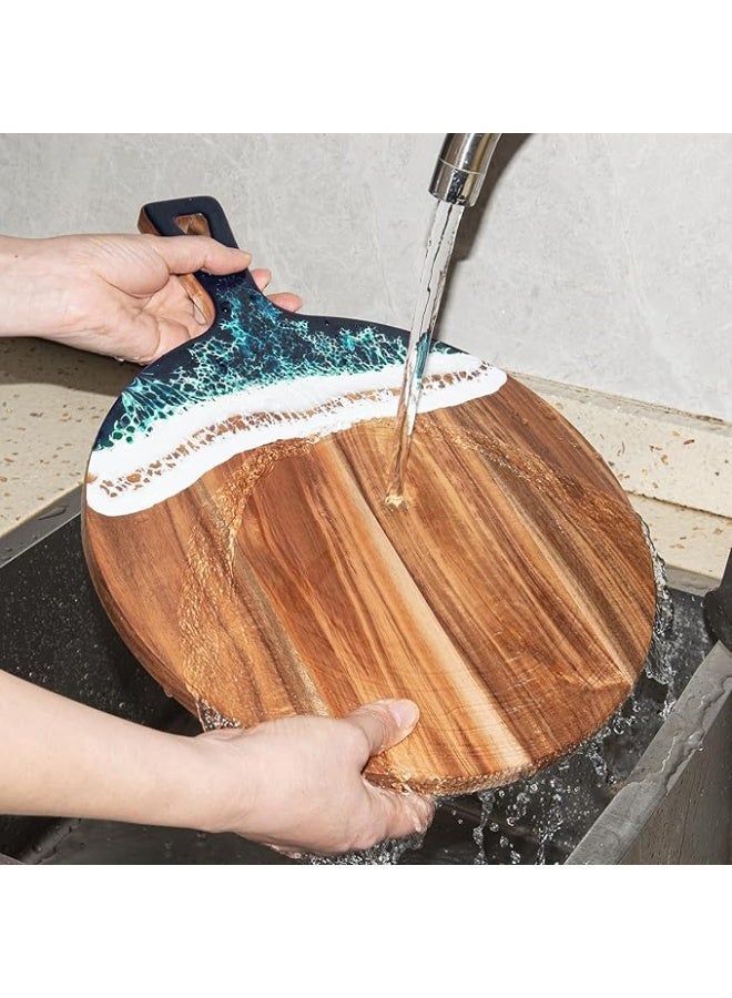 Home Smart Resin Round Cutting Board | Modern wooden and resin serving board, charcuterie board with beautiful design perfect addition in your kitchen. (40X30 cm) - Image 4