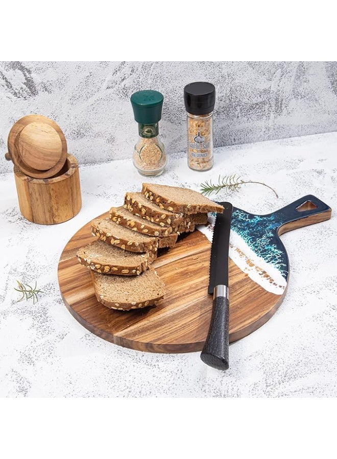 Home Smart Resin Round Cutting Board | Modern wooden and resin serving board, charcuterie board with beautiful design perfect addition in your kitchen. (40X30 cm) - Image 5