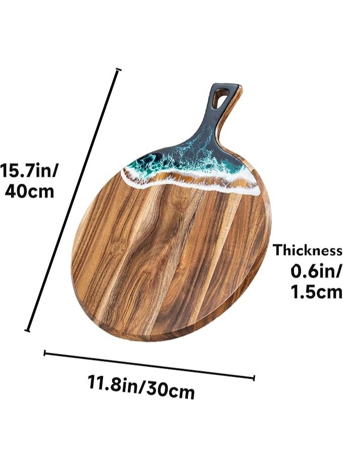 Home Smart Resin Round Cutting Board | Modern wooden and resin serving board, charcuterie board with beautiful design perfect addition in your kitchen. (40X30 cm) - Image 2