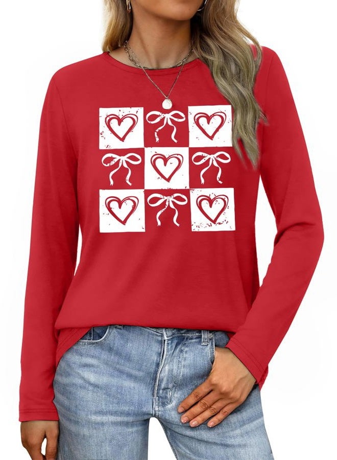 LUKYCILD Valentines Shirt Love Heart Long Sleeve Shirt Valentine's Day Lover Crewneck Top, Red-1, XL - Image 1